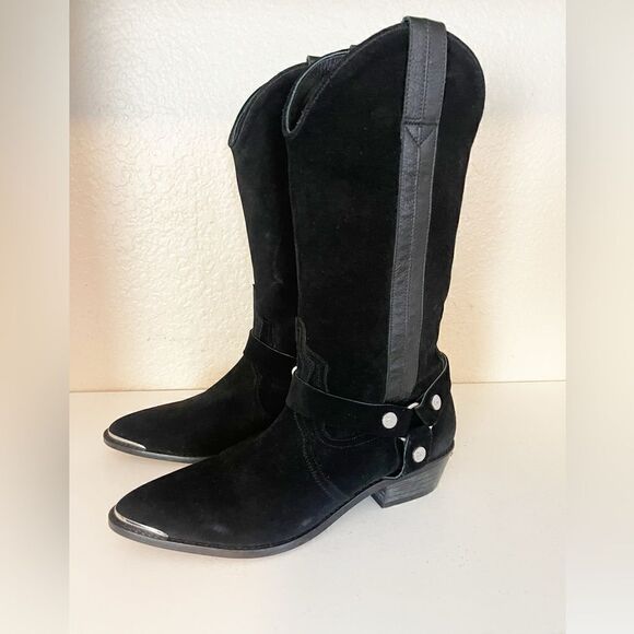 Zadig and Voltaire black suede tall cowboy harness boots French 40/US 9 - Picture 14 of 15